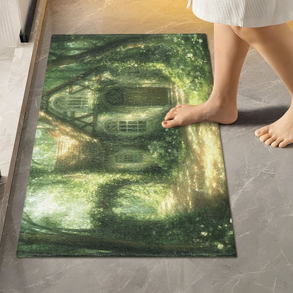 Toilet Rug Rectangle Bathroom Rugs Non-Slip Soft Plush Machine Washable Contour Bath Mat House in Forest 24x16