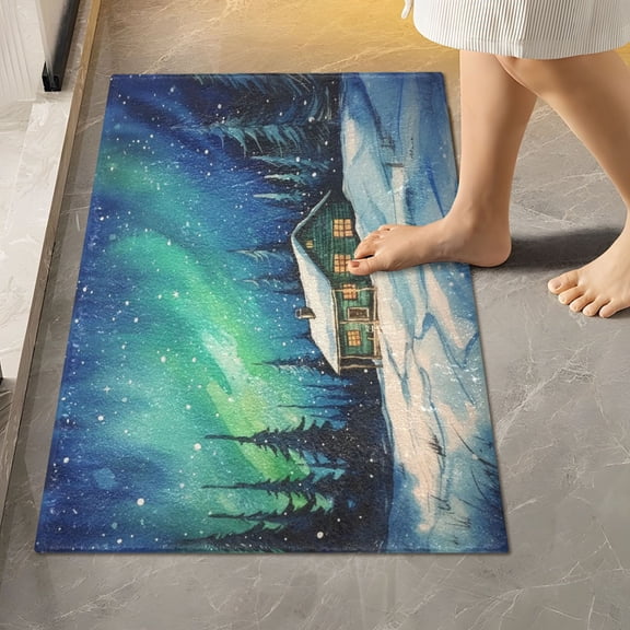 Toilet Rug Rectangle Bathroom Rugs Non-Slip Soft Plush Machine Washable Contour Bath Mat House in Winter under Aurora 24x16