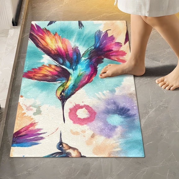 Toilet Rug Rectangle Bathroom Rugs Non-Slip Soft Plush Machine Washable Contour Bath Mat Humming Birds Tie Dye 24x16