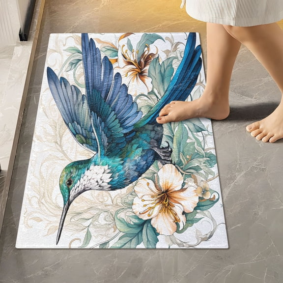 Toilet Rug Rectangle Bathroom Rugs Non-Slip Soft Plush Machine Washable Contour Bath Mat Hummingbird with Lily Flowers 24x16