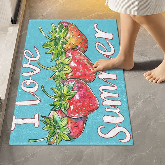 Toilet Rug Rectangle Bathroom Rugs Non-Slip Soft Plush Machine Washable Contour Bath Mat I Love Summer and Strawberries 24x16
