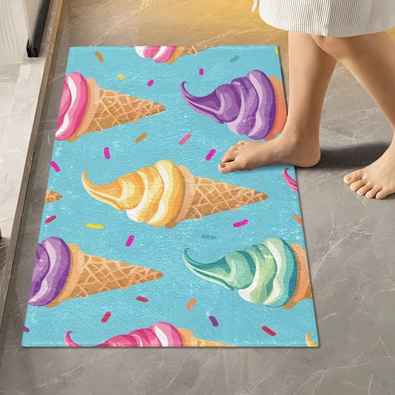 Toilet Rug Rectangle Bathroom Rugs Non-Slip Soft Plush Machine Washable Contour Bath Mat Ice Cream and Sweets 24x16