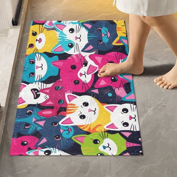 Toilet Rug Rectangle Bathroom Rugs Non-Slip Soft Plush Machine Washable Contour Bath Mat Laugh Cats Face 24x16