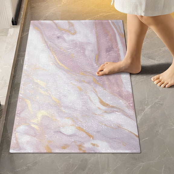 Toilet Rug Rectangle Bathroom Rugs Non-Slip Soft Plush Machine Washable Contour Bath Mat Lavender Pink Marble 24x16
