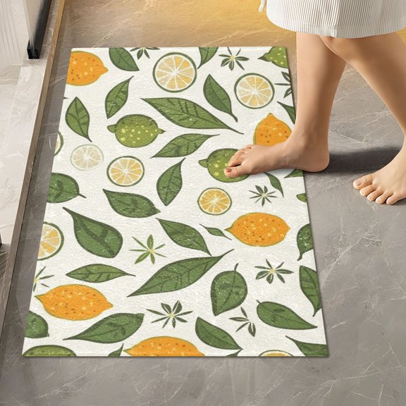 Toilet Rug Rectangle Bathroom Rugs Non-Slip Soft Plush Machine Washable Contour Bath Mat Lemon Limes Leaf 24x16