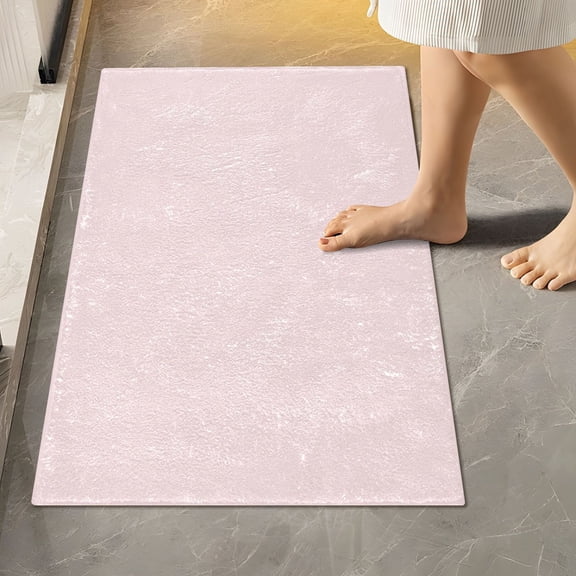 Toilet Rug Rectangle Bathroom Rugs Non-Slip Soft Plush Machine Washable Contour Bath Mat Light Pink 24x16