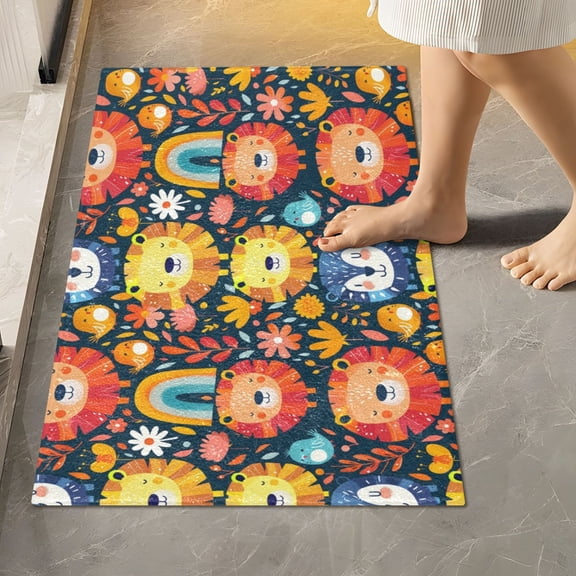 Toilet Rug Rectangle Bathroom Rugs Non-Slip Soft Plush Machine Washable Contour Bath Mat Lion Face Bird Rainbow 24x16