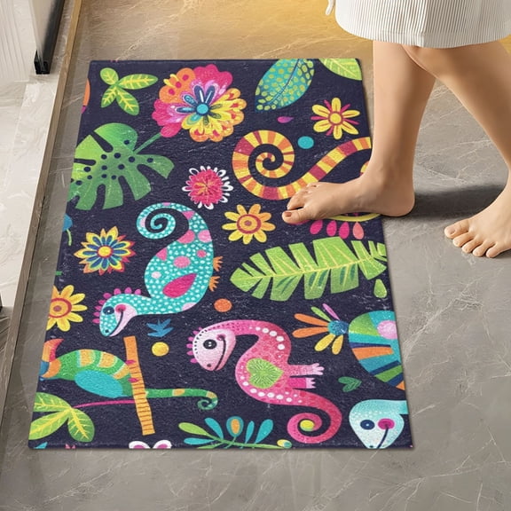 Toilet Rug Rectangle Bathroom Rugs Non-Slip Soft Plush Machine Washable Contour Bath Mat Lizard and Leaf 24x16