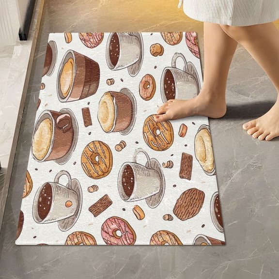 Toilet Rug Rectangle Bathroom Rugs Non-Slip Soft Plush Machine Washable Contour Bath Mat Macaron Donuts with Coffee 24x16