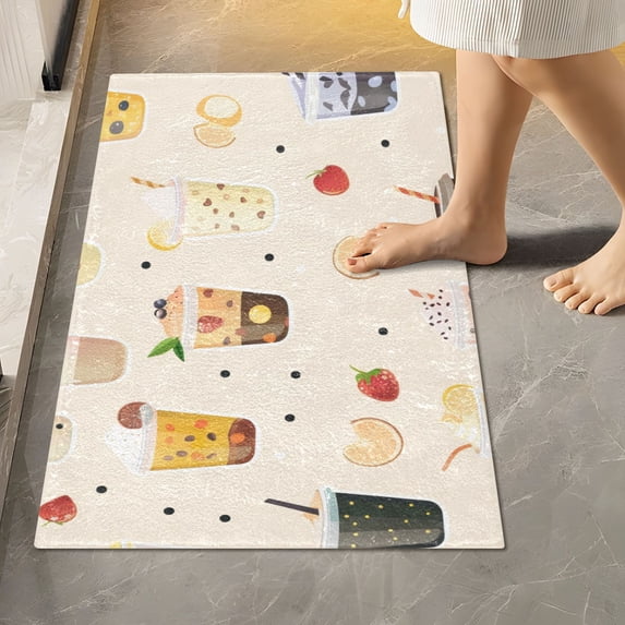 Toilet Rug Rectangle Bathroom Rugs Non-Slip Soft Plush Machine Washable Contour Bath Mat Milk Tea and Fruit 24x16