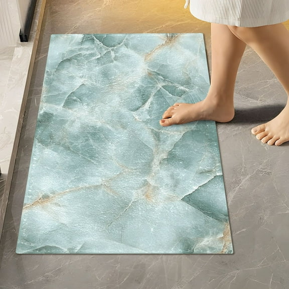 Toilet Rug Rectangle Bathroom Rugs Non-Slip Soft Plush Machine Washable Contour Bath Mat Mint Green Marble 24x16