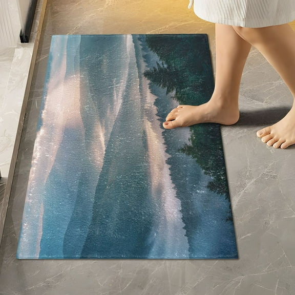 Toilet Rug Rectangle Bathroom Rugs Non-Slip Soft Plush Machine Washable Contour Bath Mat Mountain Forest 24x16