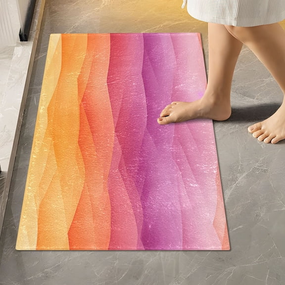 Toilet Rug Rectangle Bathroom Rugs Non-Slip Soft Plush Machine Washable Contour Bath Mat Multicolored Hills 24x16