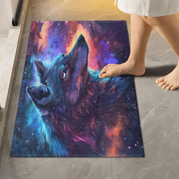 Toilet Rug Rectangle Bathroom Rugs Non-Slip Soft Plush Machine Washable Contour Bath Mat Nebula Colored Wolf 24x16