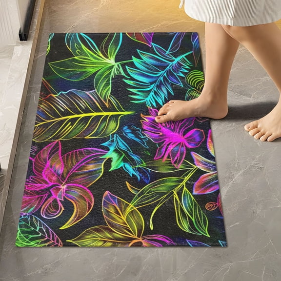 Toilet Rug Rectangle Bathroom Rugs Non-Slip Soft Plush Machine Washable Contour Bath Mat Neon Leaf 24x16