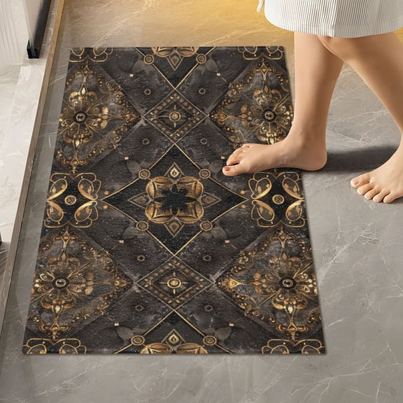 Toilet Rug Rectangle Bathroom Rugs Non-Slip Soft Plush Machine Washable Contour Bath Mat Noble Flower Pattern 24x16