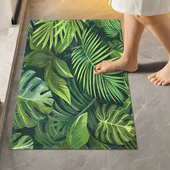 Toilet Rug Rectangle Bathroom Rugs Non-Slip Soft Plush Machine Washable Contour Bath Mat Palm Leaves 24x16