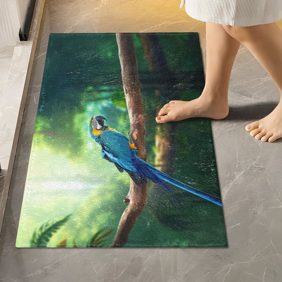 Toilet Rug Rectangle Bathroom Rugs Non-Slip Soft Plush Machine Washable Contour Bath Mat Parrot Bird on Branch 24x16