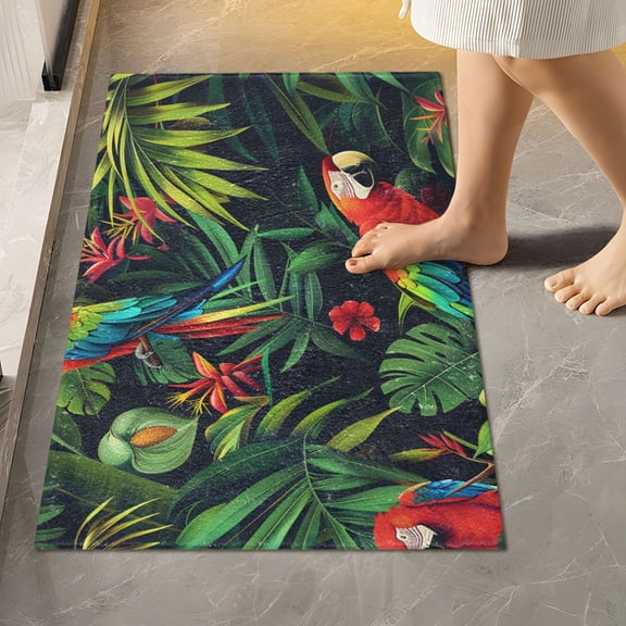 Toilet Rug Rectangle Bathroom Rugs Non-Slip Soft Plush Machine Washable Contour Bath Mat Parrot Birds in Jungle 24x16