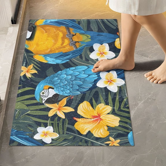 Toilet Rug Rectangle Bathroom Rugs Non-Slip Soft Plush Machine Washable Contour Bath Mat Parrots Birds and Flowers 24x16