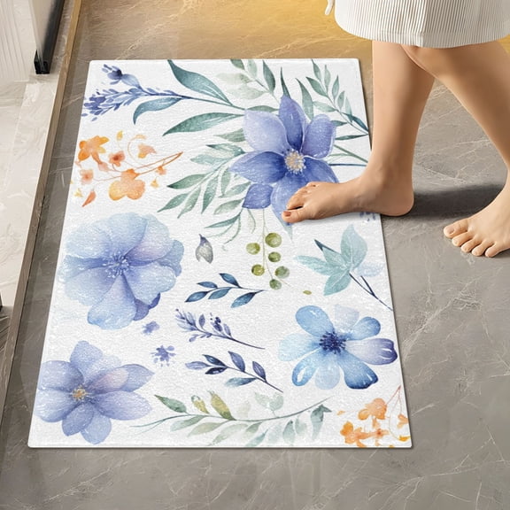 Toilet Rug Rectangle Bathroom Rugs Non-Slip Soft Plush Machine Washable Contour Bath Mat Pastel Flower Clip Art 24x16