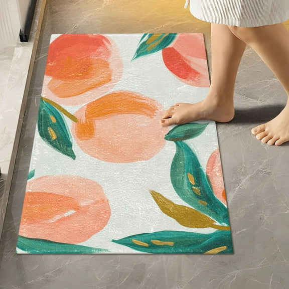 Toilet Rug Rectangle Bathroom Rugs Non-Slip Soft Plush Machine Washable Contour Bath Mat Peach Fruit 24x16
