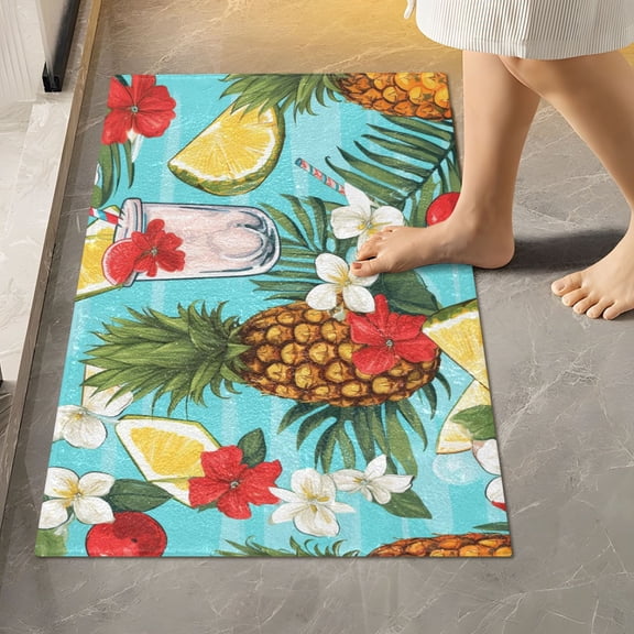Toilet Rug Rectangle Bathroom Rugs Non-Slip Soft Plush Machine Washable Contour Bath Mat Pineapple Orange Leaf Drink 24x16