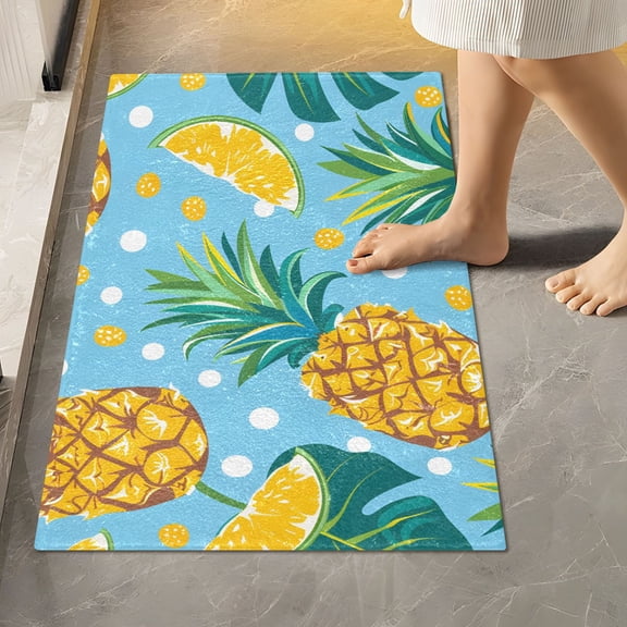 Toilet Rug Rectangle Bathroom Rugs Non-Slip Soft Plush Machine Washable Contour Bath Mat Pineapple and Dots 24x16
