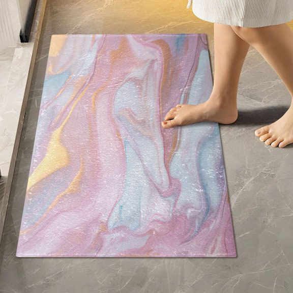 Toilet Rug Rectangle Bathroom Rugs Non-Slip Soft Plush Machine Washable Contour Bath Mat Pink Turquoise Lavender Marble 24x16