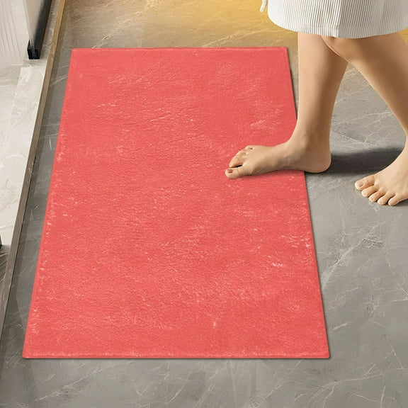 Toilet Rug Rectangle Bathroom Rugs Non-Slip Soft Plush Machine Washable Contour Bath Mat Plain Red 24x16