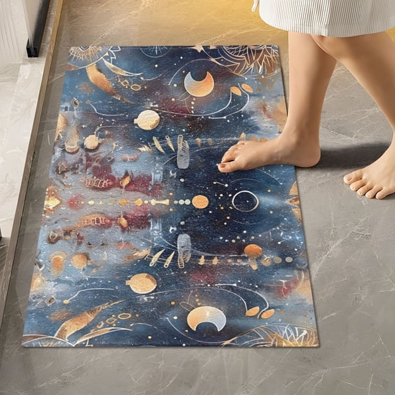 Toilet Rug Rectangle Bathroom Rugs Non-Slip Soft Plush Machine Washable Contour Bath Mat Planetary Celestial Sky 24x16