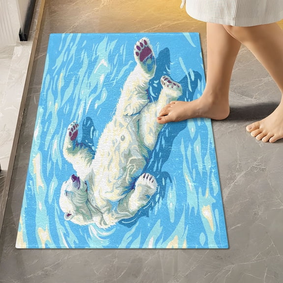 Toilet Rug Rectangle Bathroom Rugs Non-Slip Soft Plush Machine Washable Contour Bath Mat Polar Bear Floating in Ocean 24x16