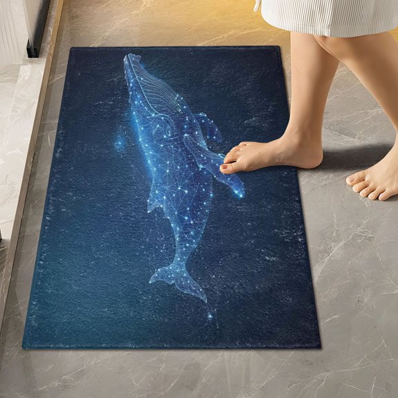 Toilet Rug Rectangle Bathroom Rugs Non-Slip Soft Plush Machine Washable Contour Bath Mat Polygons Blue Whale 24x16