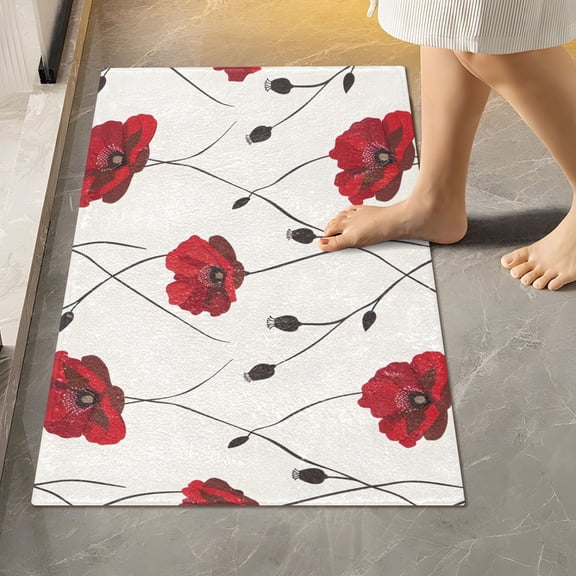 Toilet Rug Rectangle Bathroom Rugs Non-Slip Soft Plush Machine Washable Contour Bath Mat Poppies Flower 24x16