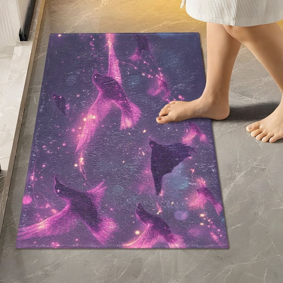 Toilet Rug Rectangle Bathroom Rugs Non-Slip Soft Plush Machine Washable Contour Bath Mat Purple Glowing Birds Flying 24x16
