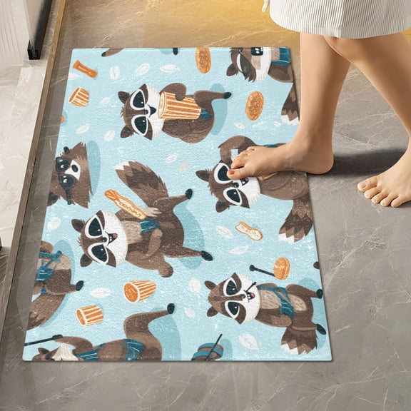Toilet Rug Rectangle Bathroom Rugs Non-Slip Soft Plush Machine Washable Contour Bath Mat Raccoon Drums Pizza 24x16