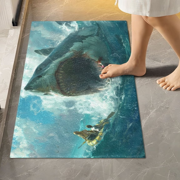 Toilet Rug Rectangle Bathroom Rugs Non-Slip Soft Plush Machine Washable Contour Bath Mat Raft Life with Shark 24x16