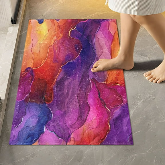 Toilet Rug Rectangle Bathroom Rugs Non-Slip Soft Plush Machine Washable Contour Bath Mat Rainbow Marble 24x16