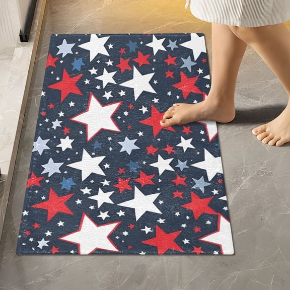 Toilet Rug Rectangle Bathroom Rugs Non-Slip Soft Plush Machine Washable Contour Bath Mat Red White Blue Stars 24x16