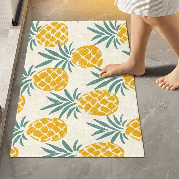 Toilet Rug Rectangle Bathroom Rugs Non-Slip Soft Plush Machine Washable Contour Bath Mat Retro Pineapples 24x16