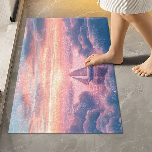 Toilet Rug Rectangle Bathroom Rugs Non-Slip Soft Plush Machine Washable Contour Bath Mat Sailboat above Clouds 24x16