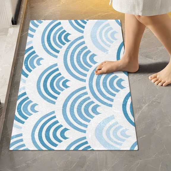 Toilet Rug Rectangle Bathroom Rugs Non-Slip Soft Plush Machine Washable Contour Bath Mat Sea Wave 24x16