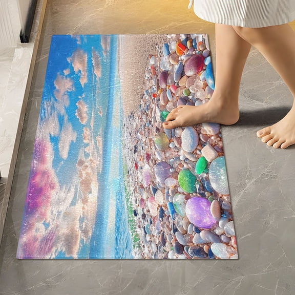 Toilet Rug Rectangle Bathroom Rugs Non-Slip Soft Plush Machine Washable Contour Bath Mat Sea and Colorful Cobblestone 24x16