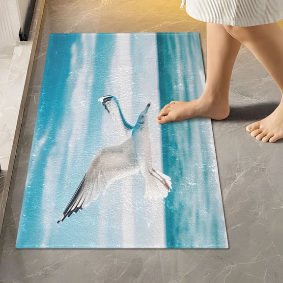 Toilet Rug Rectangle Bathroom Rugs Non-Slip Soft Plush Machine Washable Contour Bath Mat Seagull Bird Flying Sky 24x16