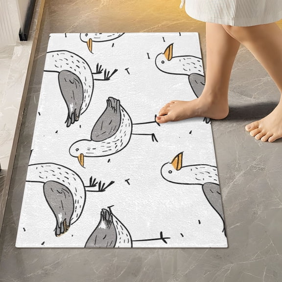 Toilet Rug Rectangle Bathroom Rugs Non-Slip Soft Plush Machine Washable Contour Bath Mat Seagulls Bird Lines 24x16