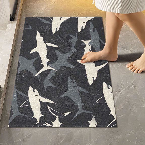 Toilet Rug Rectangle Bathroom Rugs Non-Slip Soft Plush Machine Washable Contour Bath Mat Shark Outline 24x16