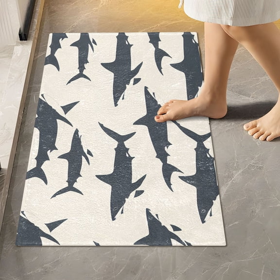 Toilet Rug Rectangle Bathroom Rugs Non-Slip Soft Plush Machine Washable Contour Bath Mat Shark Silhouettes 24x16