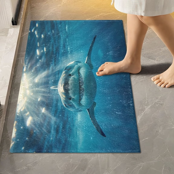 Toilet Rug Rectangle Bathroom Rugs Non-Slip Soft Plush Machine Washable Contour Bath Mat Shark Swimming Underwater 24x16
