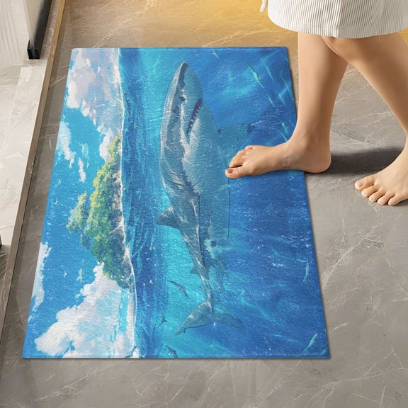 Toilet Rug Rectangle Bathroom Rugs Non-Slip Soft Plush Machine Washable Contour Bath Mat Shark Swimming and Islands 24x16