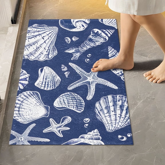 Toilet Rug Rectangle Bathroom Rugs Non-Slip Soft Plush Machine Washable Contour Bath Mat Shells Screw Starfish 24x16